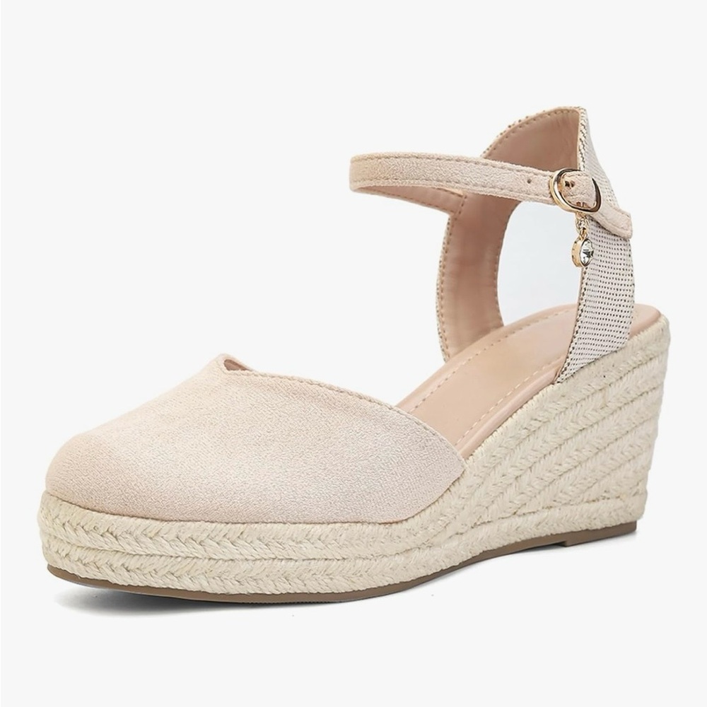Women’s Ankle Strap Espadrille Wedge - Nude S7